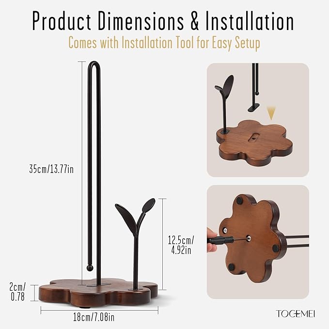 Wooden Paper Towel Holder Countertop, Floral Base - Image 7