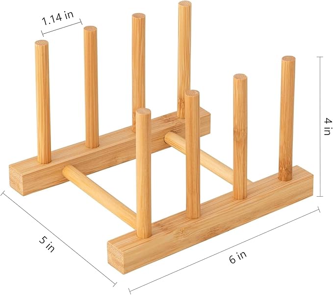 HBlife 2pcs Bamboo Dish Plate Bowl Cup Book Pot Lid Cutting Board Drying Rack - Image 2