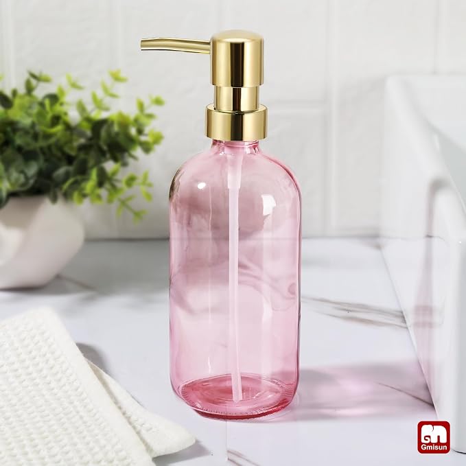 GMISUN Pink Soap Dispenser Bathroom, 1 Pack Glass Dish Soap Dispensers - Image 4