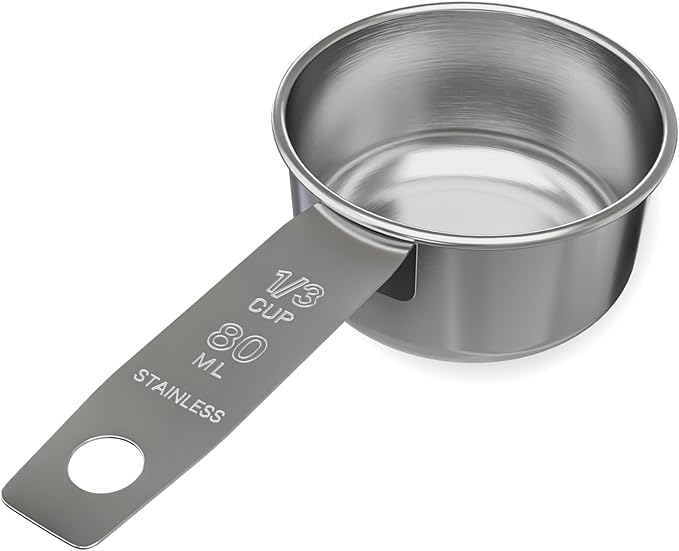 1/3 Cup Stainless Steel Measuring Cup | Sturdy Metal 80 ml | 80 cc | 3 oz | by Knupp+Co.