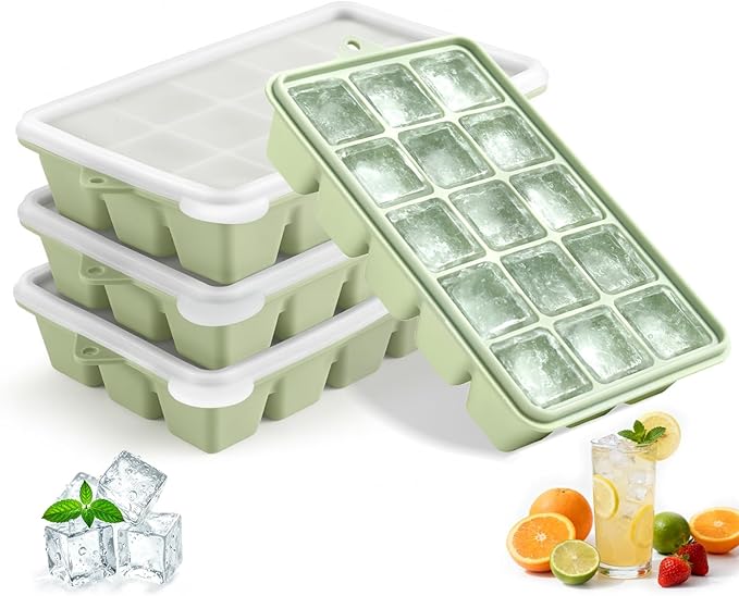 Silicone Ice Cube Trays with Lid, Easy Release Ice Molds, Reusable and by PETHous