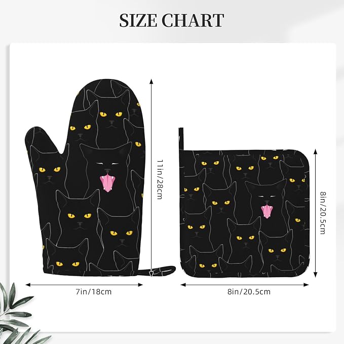 Fun Black Cat Oven Mitts and Pot Holders Set of 4 Silicone Heat Resistant Oven - Image 3