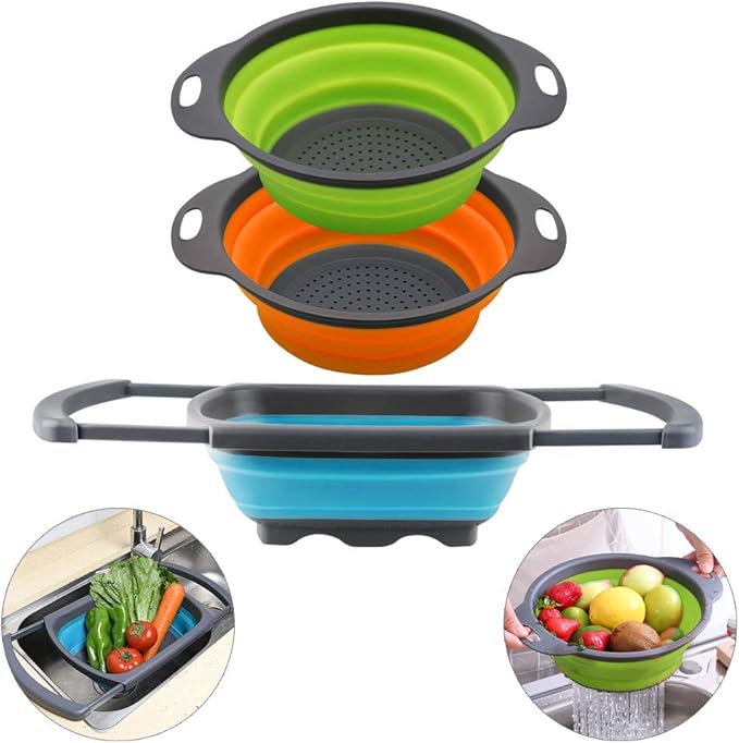 QiMH Collapsible Colander Set of 3-2 PC 4 Quart and 1 PC 6 Quart Over the Sink by Qimh