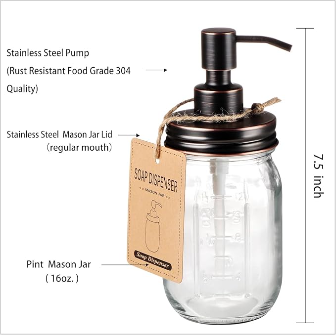 Amolliar Mason Jar Liquid Soap Dispenser, Rustproof Stainless Steel Replacement - Image 5