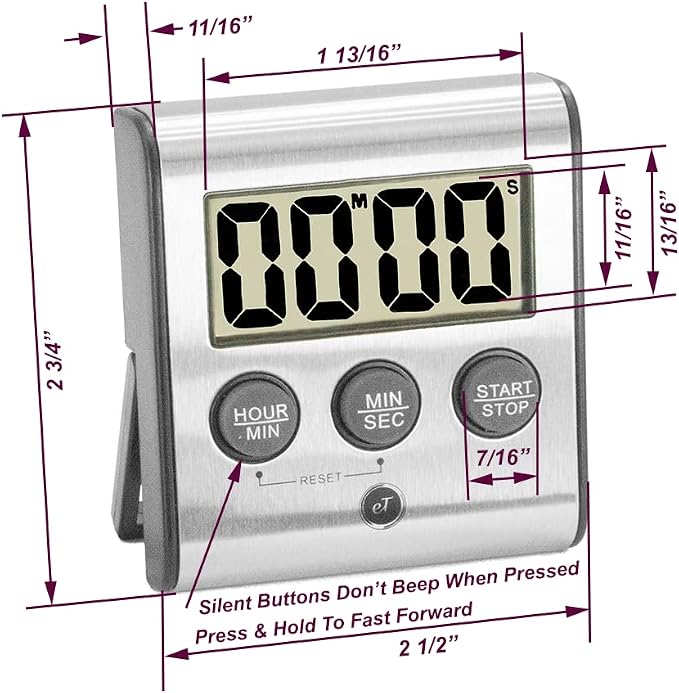 Elegant Digital Kitchen Timer, Stainless Steel Model eT-78, Displays 0-99 Min. - Image 4