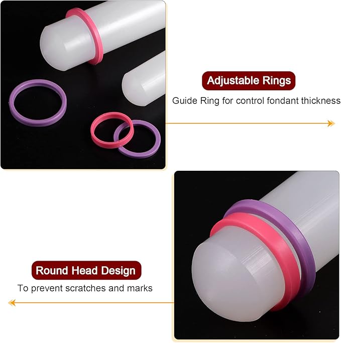 HARFINGTON Fondant Rolling Pin 18 Inch x 0.98 Inch Adjustable Guide Rings - Image 4