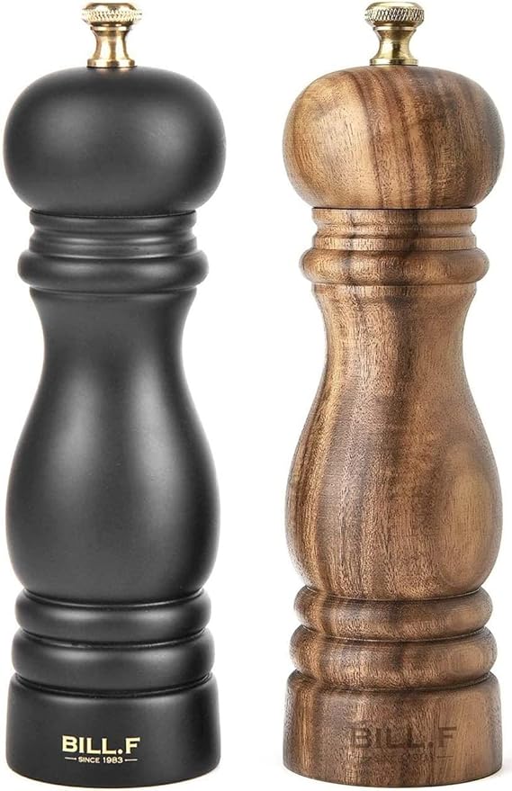 BILL.F Salt and Pepper Grinder Wooden Black Pepper Mill Grinder Salt Pepper by BFBILLFSINCE1983