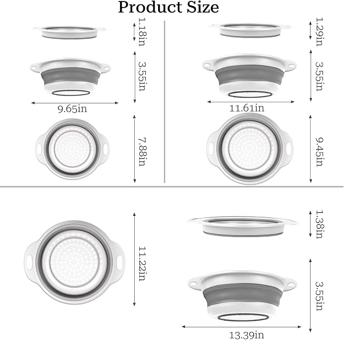 Collapsible Colander 3-Pack Set Space-Saving Foldable Kitchen Strainer - Image 2