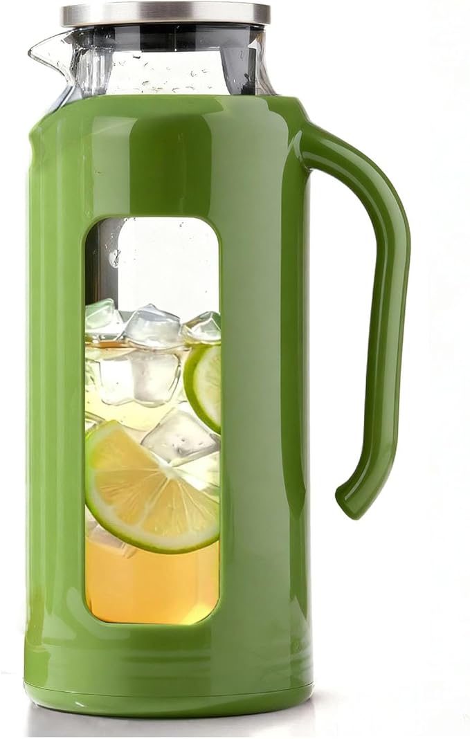 Delove Glass Pitcher with Lid & Shatterproof Shell – Heat-Resistant by Delove