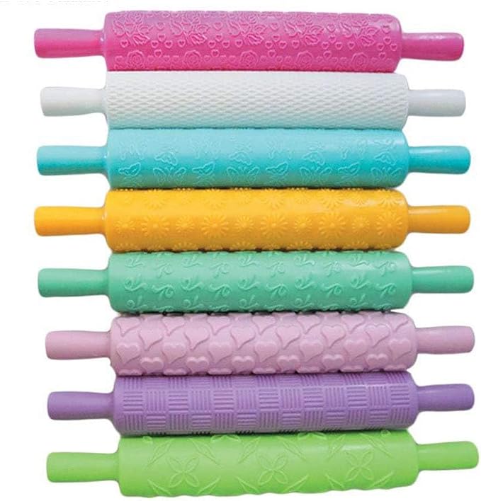 8pcs Colourful Cake Decorating Embossed Rolling Pins, Textured Non-Stick - Image 3