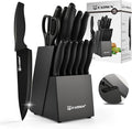15-Piece Stainless Steel Kitchen Knife Set, Built-in Knife Sharpener, by KATISUN