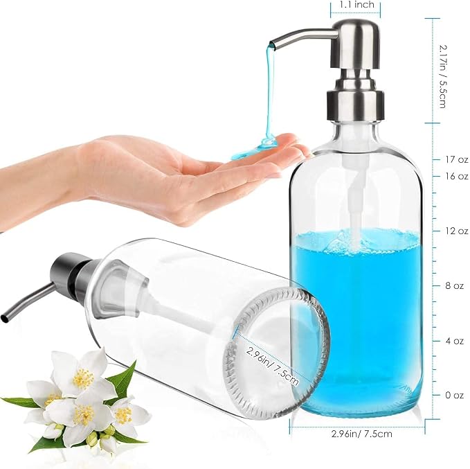 ARKTEK Refillable Soap Dispenser - 17 Oz Clear Glass Bottle - Image 2