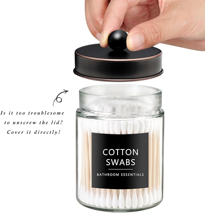 SheeChung 2-Pack Qtip Holder Dispenser-Glass Apothecary Jars - Image 2