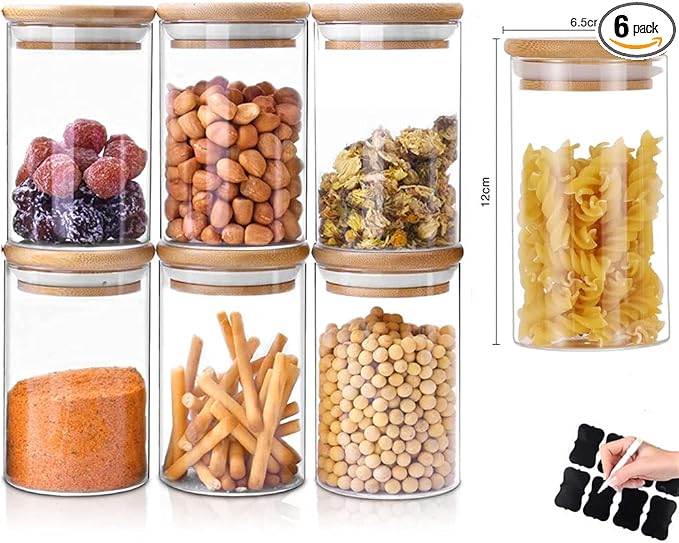 Glass Jars with Bamboo Wooden Airtight Lids 6oz 10oz Spice Jars Food Storage by Vkzylife