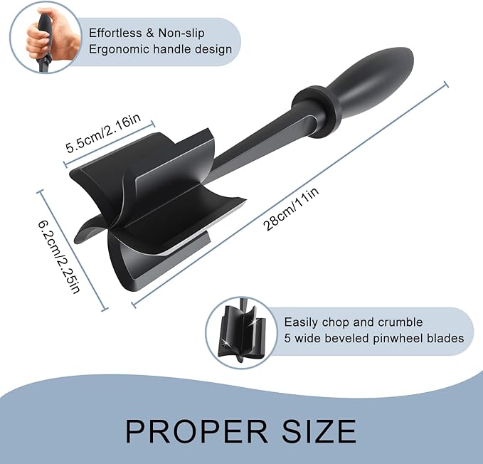 2 Pack Meat Chopper, 5 Curve Blades Ground Beef Masher, Heat Resistant Meat - Image 5