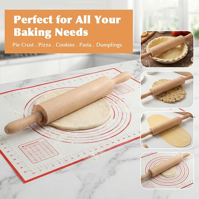 Rolling Pin Set for Baking, 3-Piece Wooden Dough Roller - Image 4