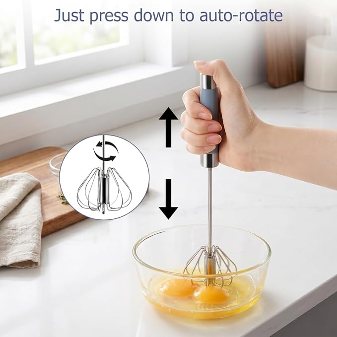 2 Pack Semi Automatic Whisk, Stainless Steel Mini Hand Push Whisks - Image 5