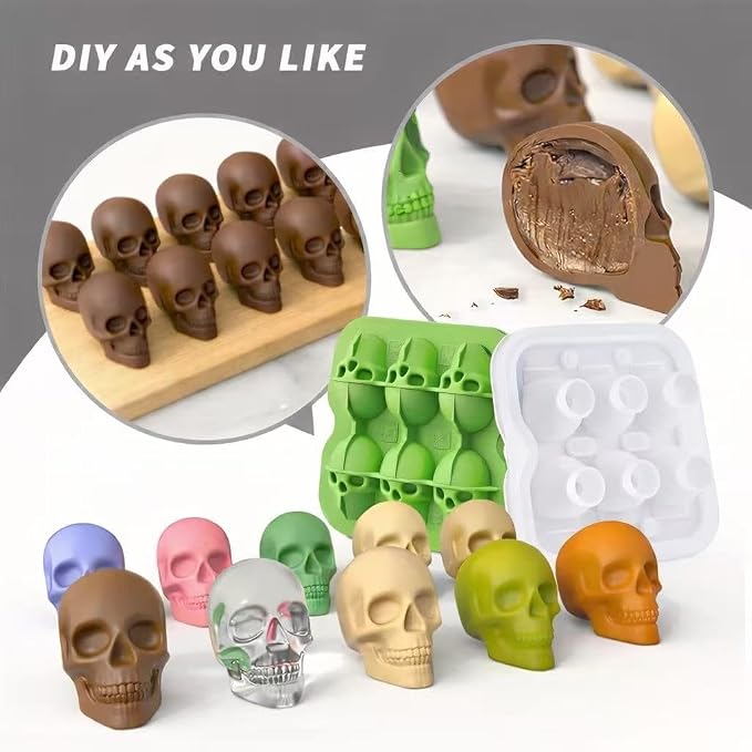 Skull Ice Cube Mold, 6-Cavity Silicone Ice Tray - Image 4