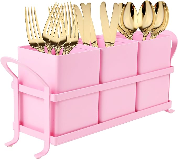 NelyBet Metal Silverware Caddy, 3 Compartment Utensil Holder by NelyBet