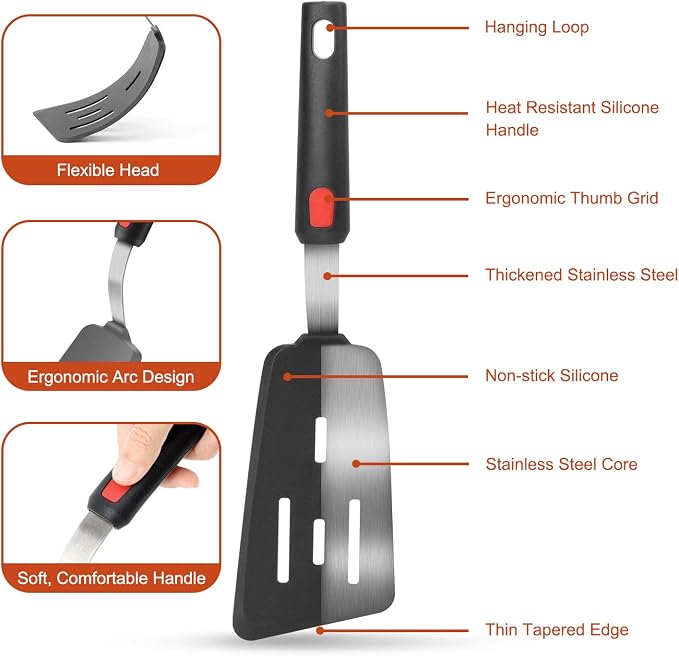 Hotec Silicone Spatula Turner for Nonstick Cookware, Cooking Spatulas 600°F - Image 6