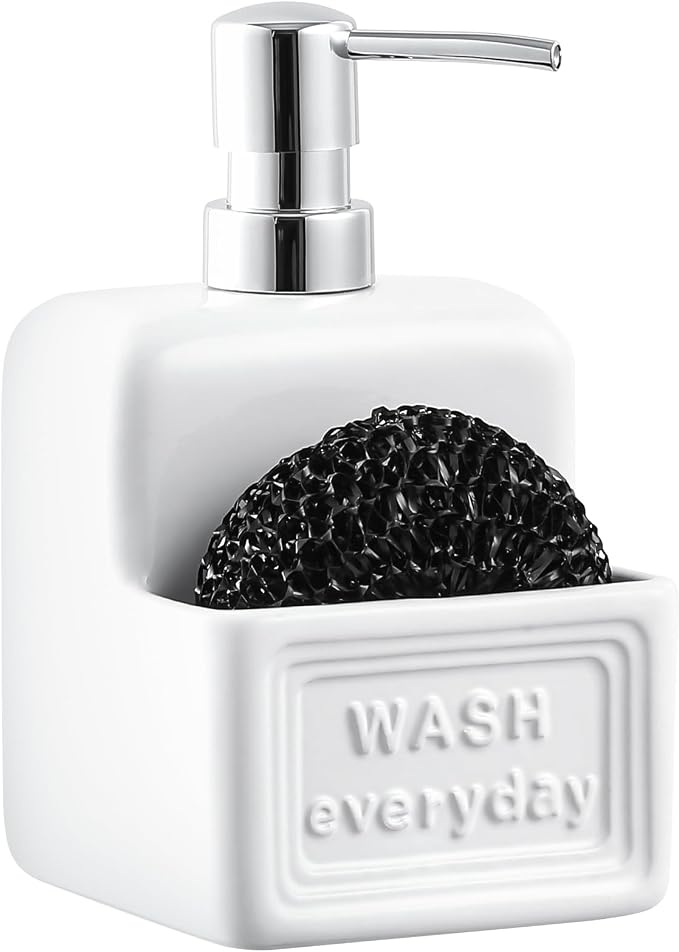 RQYIXI Soap Dispenser with Sponge Holder Ceramic Hand and Dish Soap Dispenser by RQYIXI