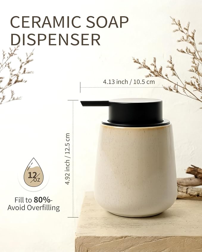 Bosilunlife Ceramic Foaming Soap Dispenser - 12Oz Bathroom Countertop Kitchen - Image 2