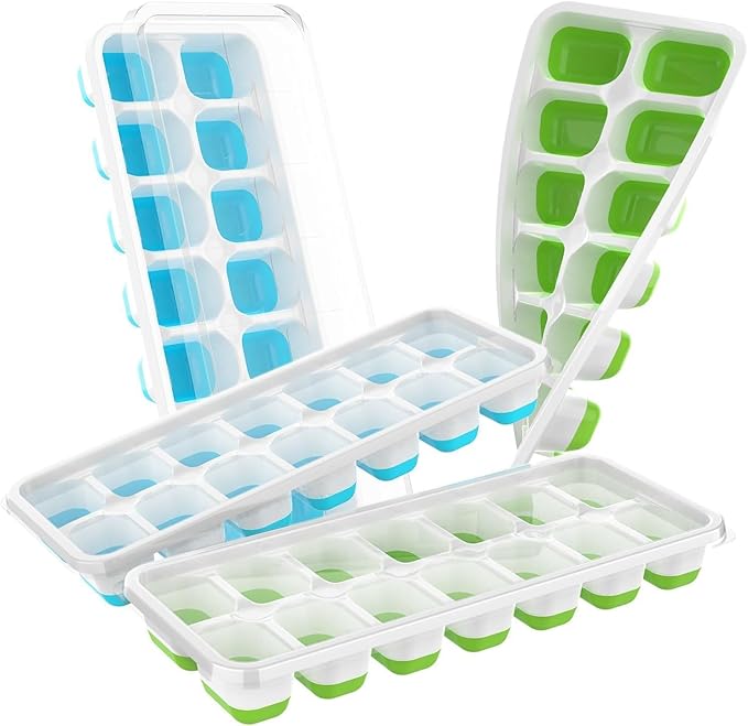 ChefAide Ice Cube Tray with Lid, 4 Packs 56 Cubes Durable Stackable Ice Cube by ChefAide