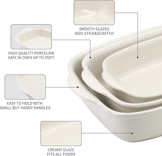 3-Pack Ceramic Baking Dishes Set, Heavy-Duty Oven-Safe Stoneware, Deep - Image 5