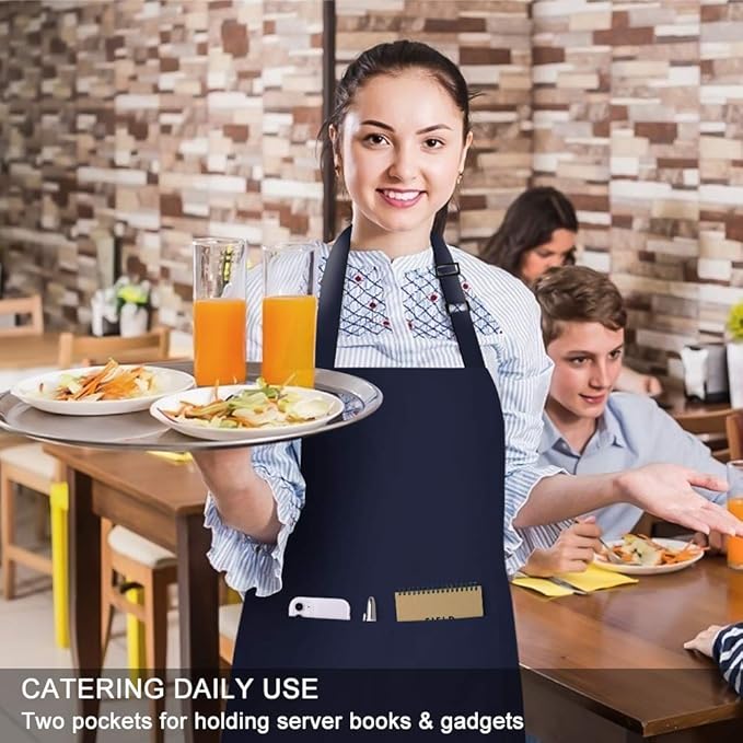 Jubatus 2 Pack Bib Aprons with 2 Pockets Cooking Chef Kitchen Apron - Image 5