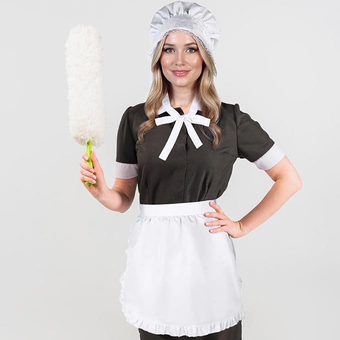 Tucnoeu 2pcs White Mob Cap Half Apron Halloween Colonial Costume Set Women - Image 5