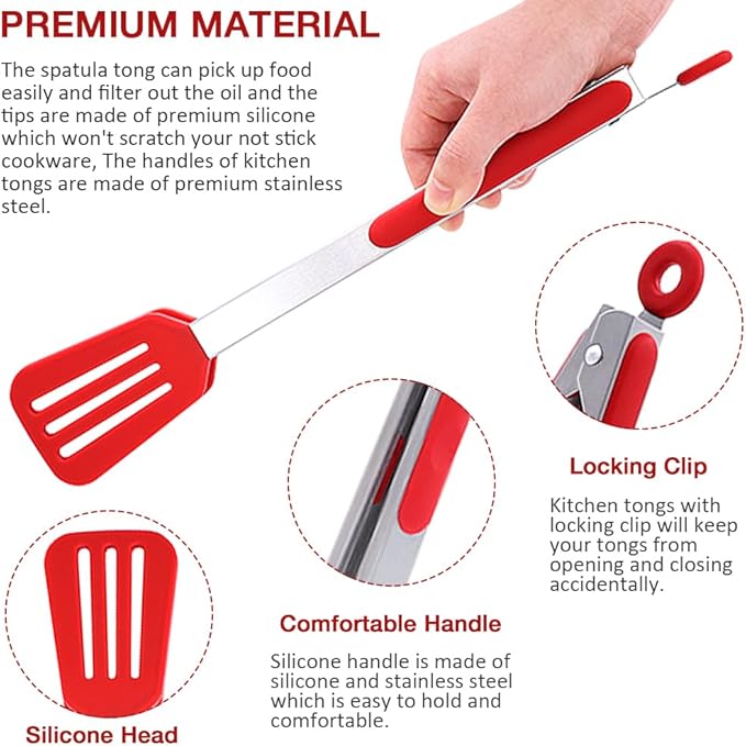 12 Inch Kitchen Tongs Set of 3, Cooking Tongs - Image 3
