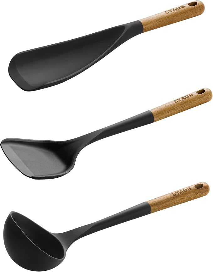 Staub Silicone with Wood Handle Cooking Utensil Set, Matte Black - Image 3