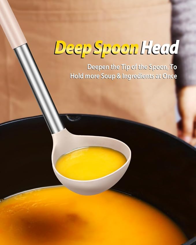 Silicone Pasta Fork and Ladle Spoon Set, Large Non Stick Kitchen Utensils - Image 4