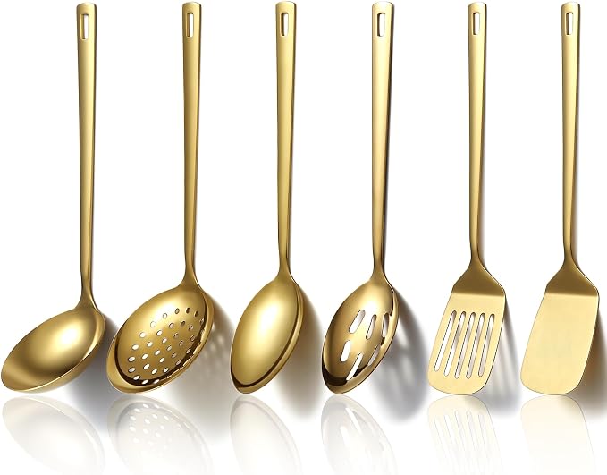 Evanda Gold Kitchen Utensils Set 6pcs, Titanium Plating Stainless Steel Cooking by Evanda