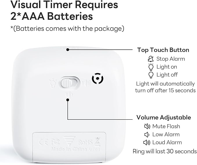 Yunbaoit Visual Timer with Night Light, 60-Minute Countdown Timer - Image 5