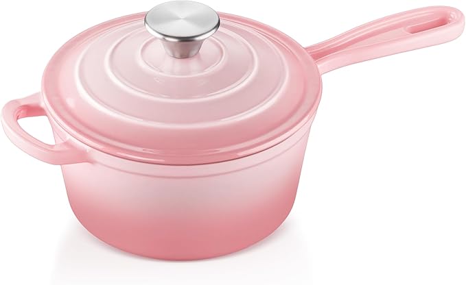 1 Quart Sauce Pan with Lid, Leonyo Small Cooking Pots, Enameled Cast Iron by Leonyo