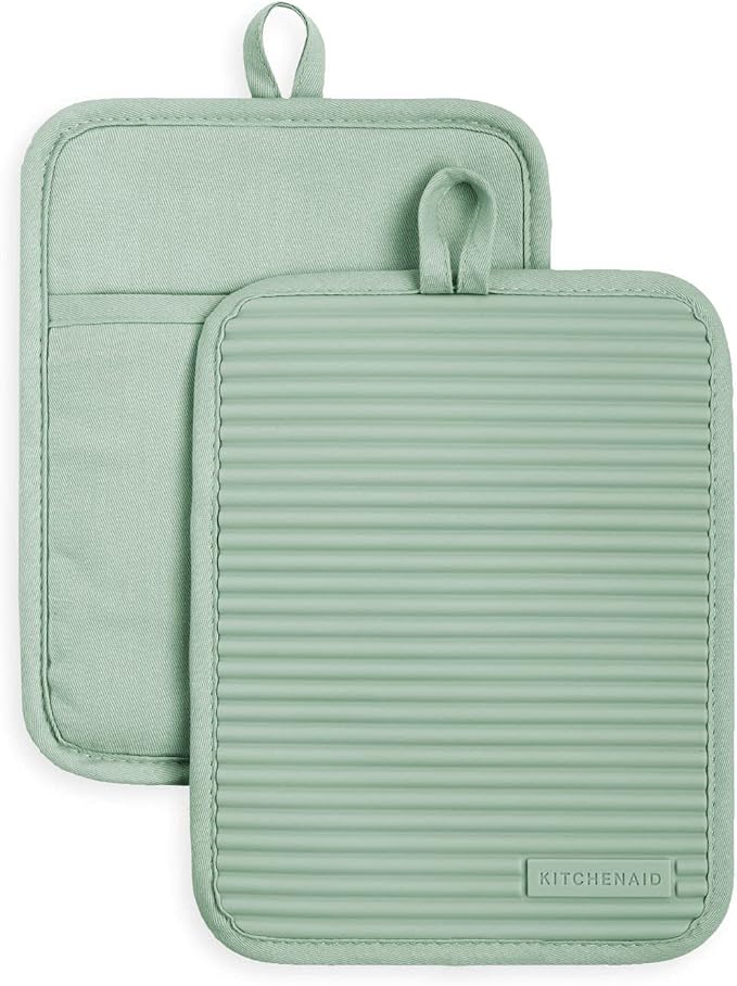 KitchenAid Ribbed Soft Silicone Pot Holder 2-Pack Set, Pistachio Green - Image 2