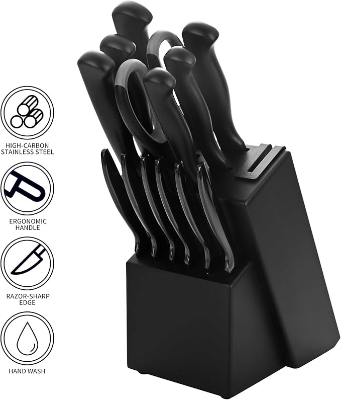 Black Knives Set, 15-Piece Stainless Steel Kitchen Knife Block Sets - Image 3