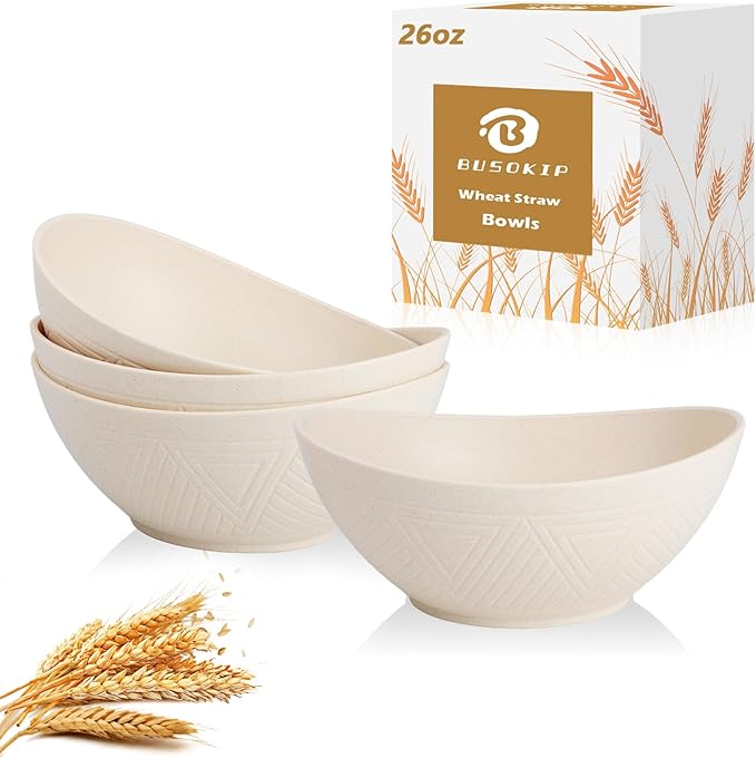 Wheat Straw Bowls Set of 4, Unbreakable Cereal Bowl 26 OZ, Microwave & by BUSOKIP