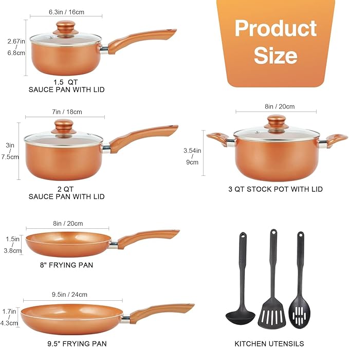 M MELENTA Pots and Pans Set Ultra Nonstick, Pre-Installed 11pcs Cookware Set - Image 2