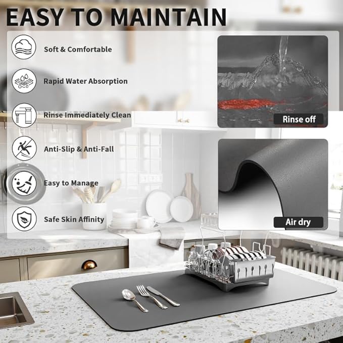 HotLive Dish Drying Mat for Kitchen Counter, Heat Resistant Drainer Mats - Image 4