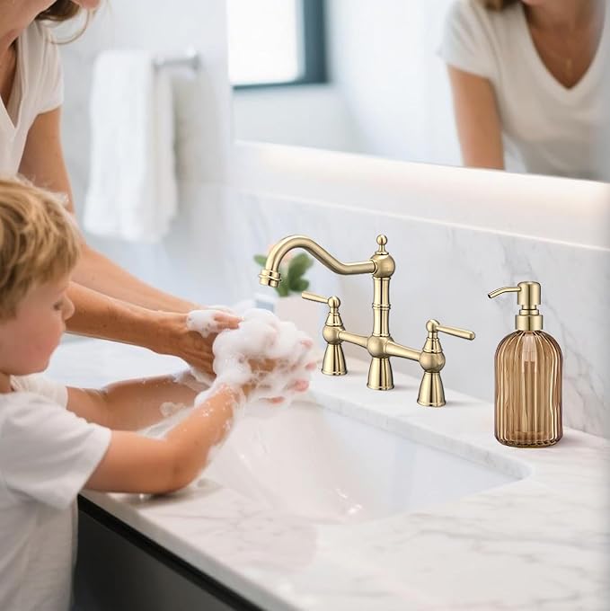 16 OZ Amber Glass Soap Dispenser, Amber Stripe Bathroom Hand Soap Dispensers - Image 3