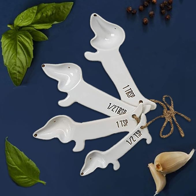 VOTUM White Dachshund Ceramic Measuring Spoon Set – Set of 4 Cute Weiner Dog - Image 7