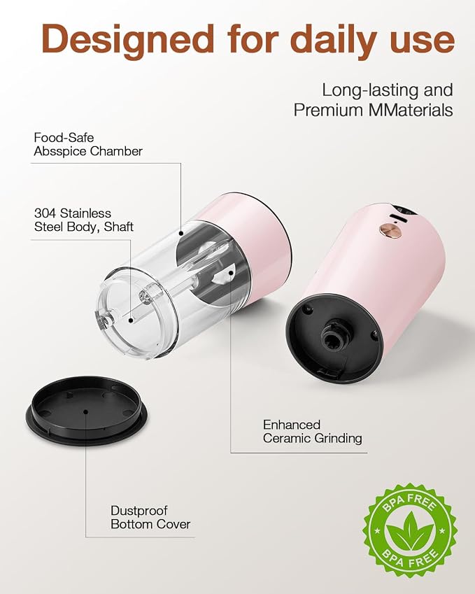 Gravity Electric Salt and Pepper Grinder Set 2-Pack, USB-C Rechargeable - Image 2