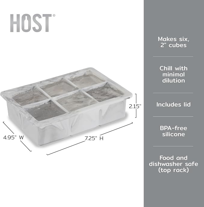 Host Ice Cube Tray with Lid, Makes 6 Large 2" Cubes, Durable Silicone Trays - Image 3