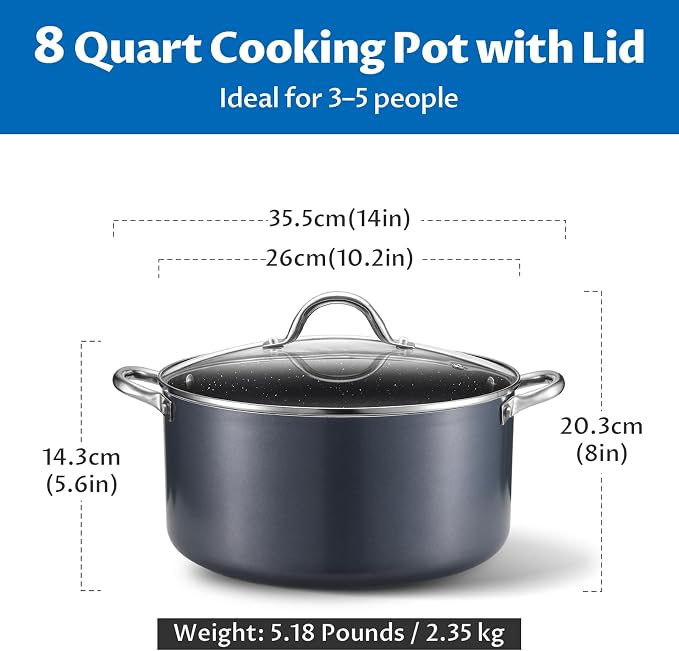 BEZIA 8 Quart Cooking Pot, Large Non Stick Induction Stock Pots - Image 2