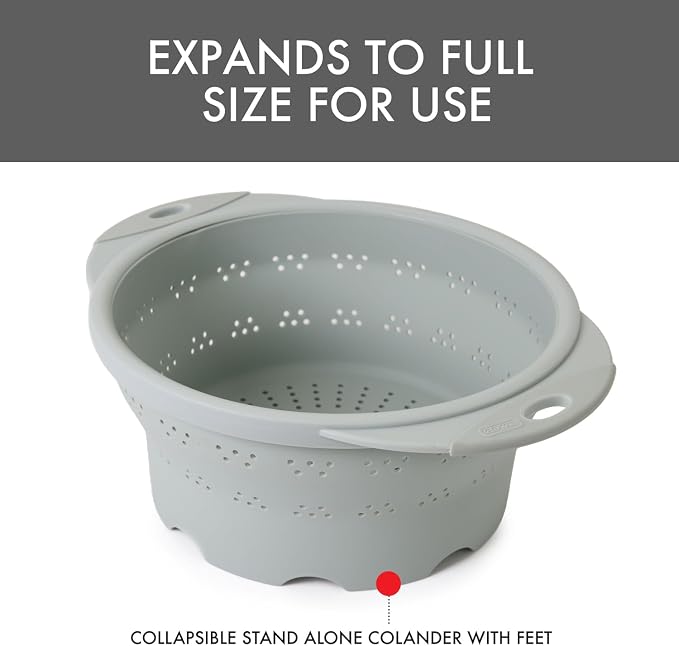 Dexas 10" Collapsible Silicone Colander in Sage, Kitchen Strainer - Image 5