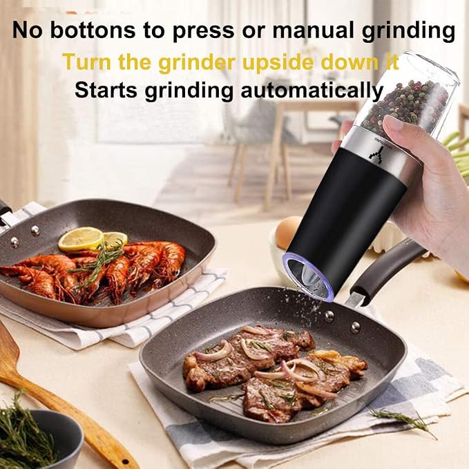 Gravity Electric Grinder set of 2, Automatic Pepper and Salt Mill Grinder - Image 7