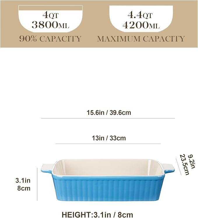 MALACASA 4.4 QT Baking Dish, 9x13 Large Casserole Dish - Image 2