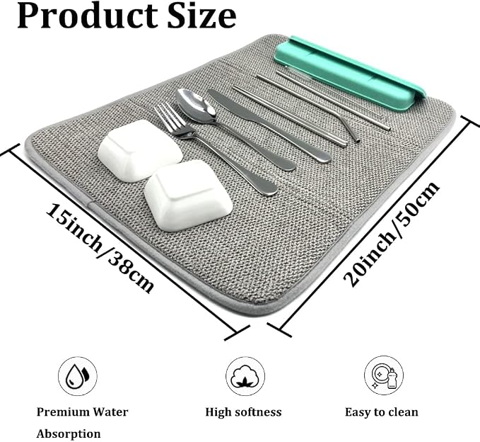 3 Pack Dish Drying Mat, Absorbent Microfiber Dishes Drainer Mats - Image 2